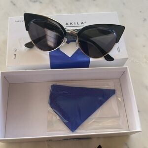 Akila x Love Made cat eye sunglasses black blue gold hardware new in box…